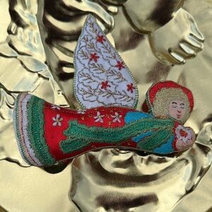 Vintage embroidery flying angel ornament